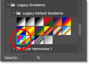 Choosing the Spectrum gradient from the Legacy Default Gradients set in Photoshop