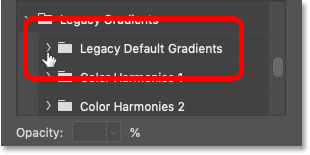 Opening the Gradient Default Gradients folder in Photoshop CC 2020 