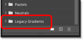 The Legacy Gradients folder in the Gradients panel in Photoshop CC 2020