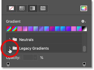 Opening the Legacy Gradients folder in Photoshop CC 2020