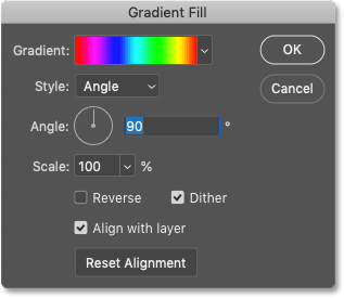 Hộp thoại Gradient Fill.