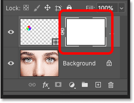 A layer mask thumbnail appears on the shape layer in Photoshop's Layers panel