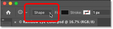 Setting the Tool Mode for the Ellipse Tool to Shape in Photoshop