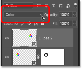 Changing the second shape's blend mode to Color in Photoshop's Layers panel