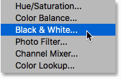 Adding a Black and White adjustment layer in Photoshop