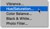 Adding a Hue/Saturation adjustment layer to the document