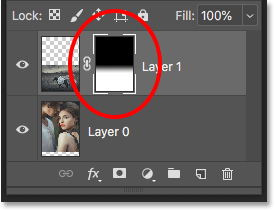 The Layers panel showing the black to white gradient in the layer mask thumbnail