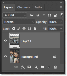 The Layers panel in Photoshop showing both images on separate layers