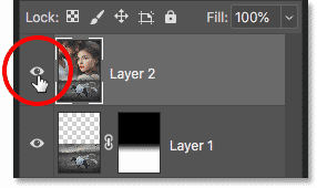 قم بتبديل وإيقاف النسيج باستخدام أيقونة الرؤية في لوحة Layers