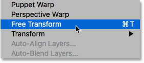 Selecting the Free Transform command in Photoshop
