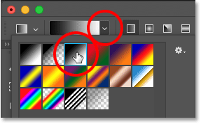 Selecting the Black, White gradient in Photoshop