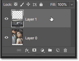 Selecting the top layer in the Layers panel in Photoshop