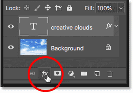 Clicking the Layer Styles icon to open the Blending Options