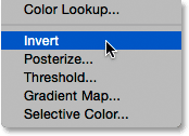 Selecting an Invert adjustment layer.