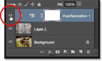 The visibility icon for the Hue/Saturation adjustment layer.