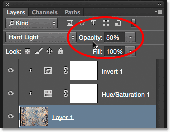 The layer Opacity option in the Layers panel in Photoshop.