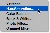 Selecting a Hue/Saturation adjustment layer.