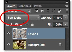 وضع مزج طبقة Soft Light في Photoshop.