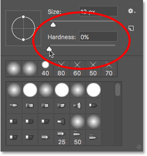 The brush Hardness value in Photoshop