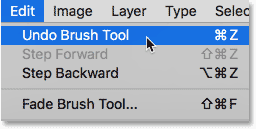 Selecting the Undo Brush Tool command in Photoshop