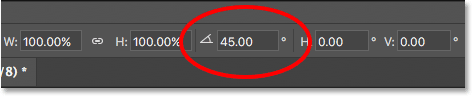 Setting the Angle option in the Options Bar to 45 degrees. 