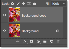 The Layers panel showing the Background copy layer above the original. 