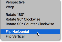 The Flip Horizontal command in Photoshop. 