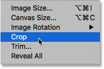 Selecting the Crop command in Photoshop. 