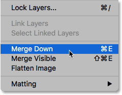 The Merge Down command in Photoshop. 