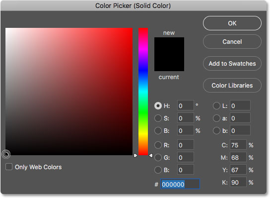 اختيار اللون الأسود ولون الخلفية الجديد من Color Picker