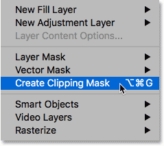 اختيار أمر Create Clipping Mask في Photoshop.