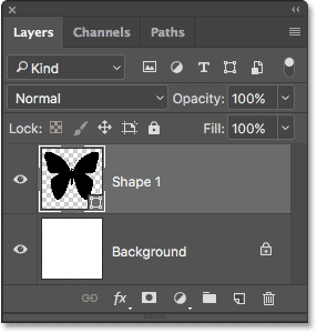 يظهر الشكل على طبقة Shape في لوحة Layers.