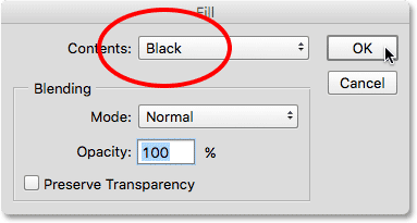 Cambiare Contents su Black nella finestra di dialogo Fill.