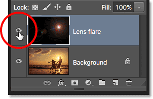 El icono de visibilidad de la capa 1 en Photoshop.