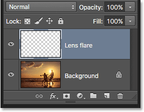 O painel Layers mostrando a nova camada de Lens flare.