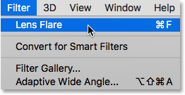 Het Lens Flare-filter opnieuw toepassen.