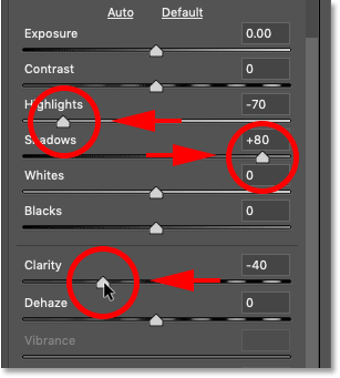 Aanpassen van de hoge lichten, schaduwen en helderheid van het oude foto-effect