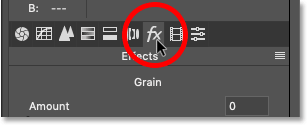 Opening the Effects panel in Photoshop's Camera Raw Filter