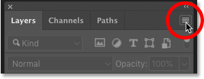 Clicking the Layers panel menu icon in Photoshop