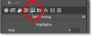 فتح لوحة Split Toning في مرشح Camera Raw في Photoshop