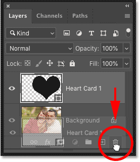 Dragging the shape layer onto the trash bin in Photoshop's Layers panel