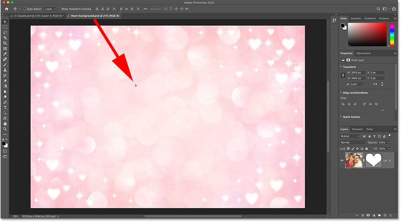 Dragging and dropping the shape into the new background document in Photoshop