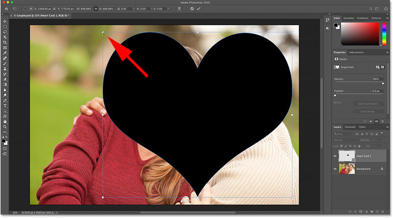 Resizing and moving the shape with Free Transform in Photoshop