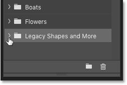 Photoshop's Shapes panel showing the Legacy Shapes and More folder