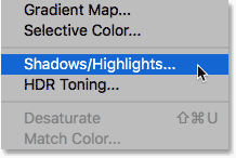 اختيار Shadows / Highlights من قائمة Image Adjustments