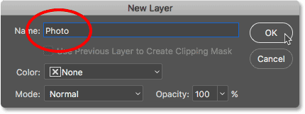 Renaming the Background layer to Photo in Photoshop