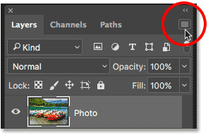 Clicking the Layers panel menu icon in Photoshop