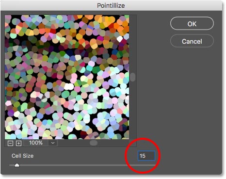 Re-applying the Pointillize filter using a smaller Cell Size value