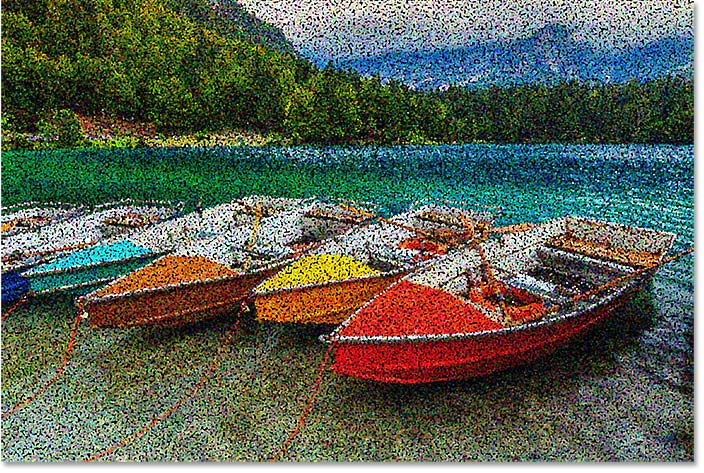 More color dots have been added to the Pointillism effect in Photoshop.