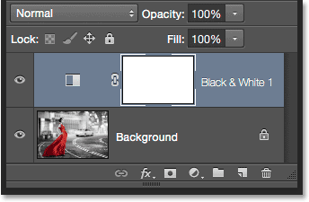 The Layers panel showing the Black and White adjustment layer. Image © 2015 Photoshop Essentials.com.